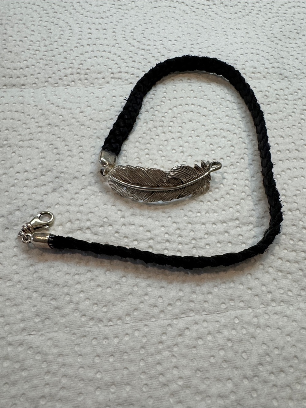 King Baby Studio Silver Feather on Black Braided Cord Necklace